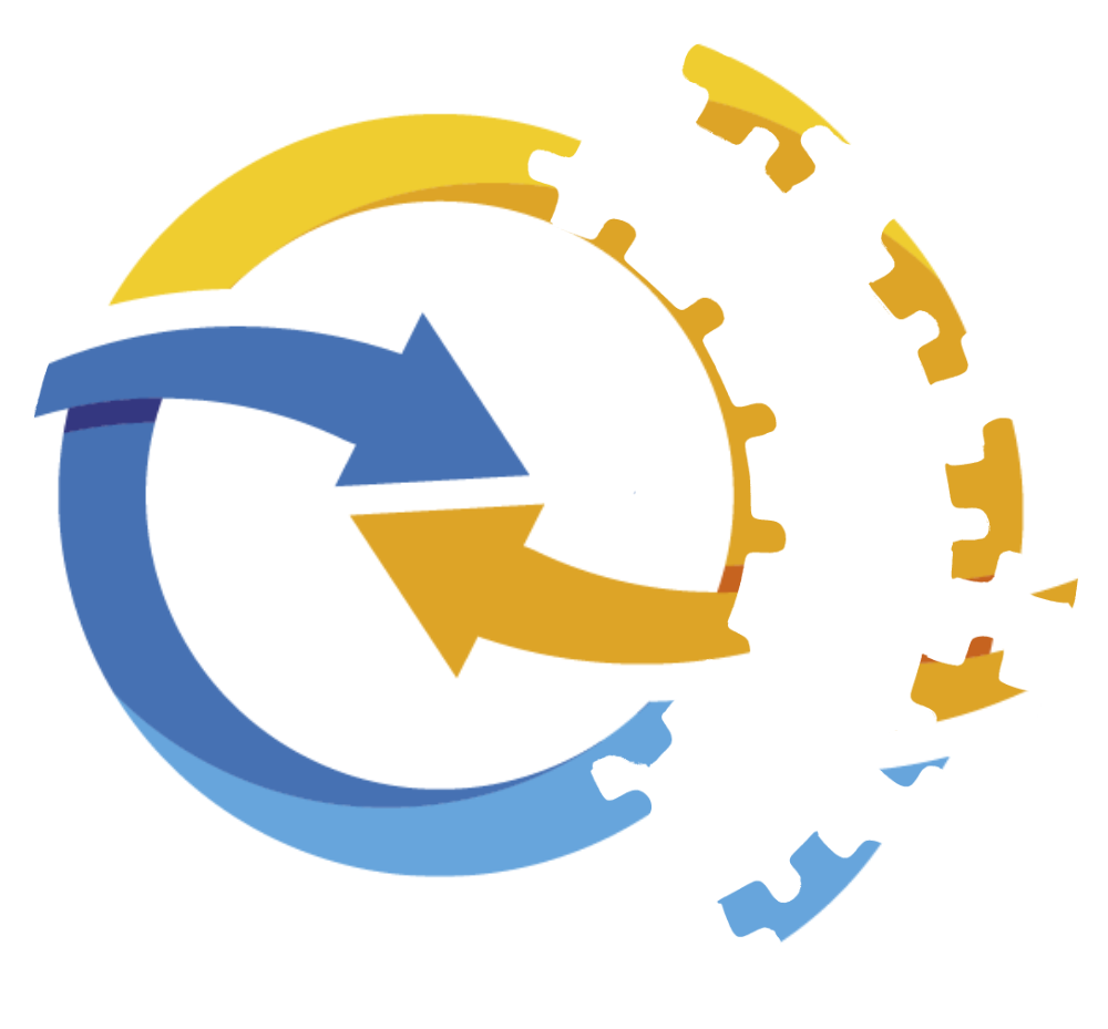 K-AS Logo abgebildet durch Puzzlesteine - ein Kreis aus einem gelb-orangenen und einem blauen Pfeil, dessen Pfeilspitzen sich in der Mitte des Kreises treffen