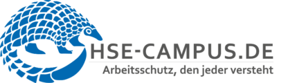 Logo - blaues Gürteltier daneben der Schriftzug "HSE-Campus - Arbeitsschutz, den jeder versteht"